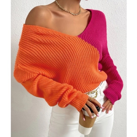 Cozy color block twist black sweater - Picture 4 of 6